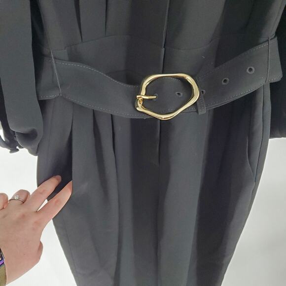 Lafayette NY 148 Black Ellis Blouson Sleeve Crepe Belted Jumpsuit 10 - Picture 6 of 15